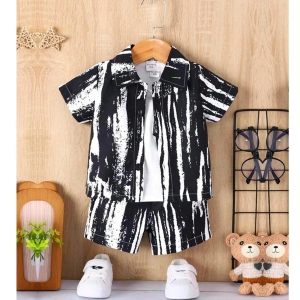 Venutaloza Kids Black Brush Print Shirt & Pocket Shorts Without tee Two Piece Set.-6 Month to 12 Month