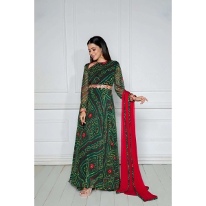 Bejewelled Green Anarkali with Dupatta-4XL