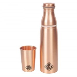 Pure Copper Water Bottle with Glass, Leak Proof Protection and Joint Less, Ayurveda and Yoga Health Benefits. 950 ML