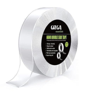 Gizga Essentials Nano Double Sided Tape, Multipurpose Super Sticky Gel Grip Mounting Tape, Washable, Reusable, No Residue, for Home & Office, 2mm thick, 1.2 Inch Wide, Transparent | 5 Meter