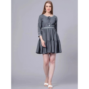 HIGHLIGHT FASHION EXPORT Rayon Embroidered Above Knee Womens Fit & Flare Dress - Grey ( Pack of 1 ) - None