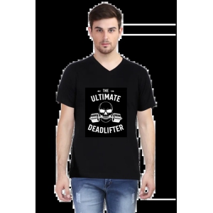 Deadlifted: Classic Male V-Neck Half Sleeve T-Shirt - Available in All Sizes and Colors-Black / L