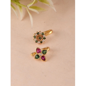 Set of 2 Gold Plated Kundan Studded Traditional Nose Pin