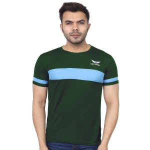 LOIS CARON  LCTM-10L Dark Green With Blue Vertical Dry Fit Men Color Block, Sporty, Washed/Ombre Round Neck Polyester Dark Green, Blue T-Shirt