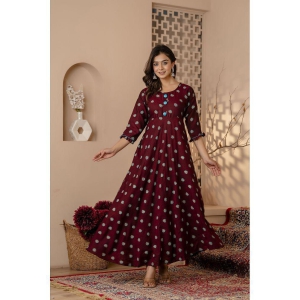 Kapadia Rayon Printed Anarkali Womens Kurti - Maroon ( Pack of 1 ) - None