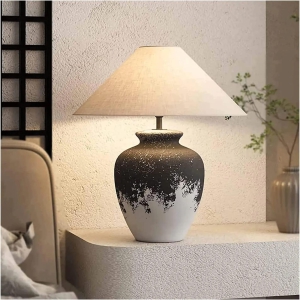 Hdc Ceramic Nightstand Lamp Southwest Clay Pot Gradient Desk Lamp Handmade Textured Shade Bedside Lamp Desk Light