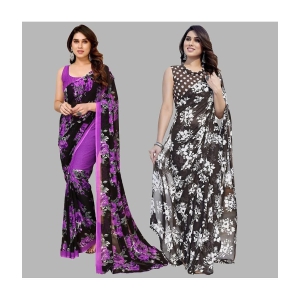 ANAND SAREES Georgette Printed Saree With Blouse Piece - Multicolor ( Pack of 2 ) - Multicolor