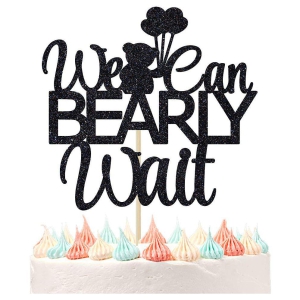 Zyozi™ We Can Bearly Wait Baby Shower Cake Topper, Baby Bear Theme Baby Shower Gender Reveal Party Decoration Supplies Black Glitter.