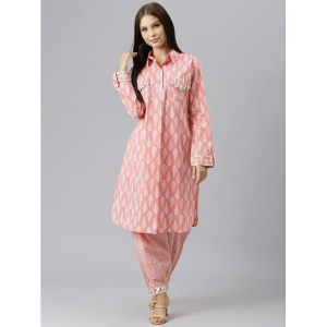 Divena - Pink Shirt Style Cotton Women''s Stitched Salwar Suit ( Pack of 1 ) - None