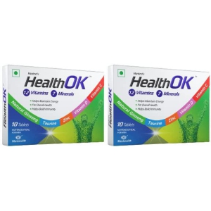 Health OK Multivitamin with Natural Ginseng Taurine power Daily Energy alertness Vitamin D C & other 17 multivitamins minerals for Overall Health 10 Tablets x Pack of 2