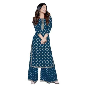 Monica Fashion Womens Rayon A-Line Kurti and Palazzo Pants Set