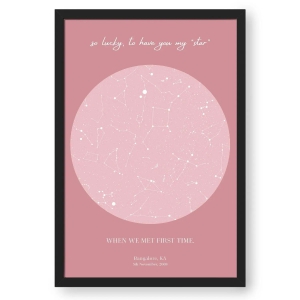 Customized Star Map In Pink Contrast-Basic (9.5x13.5 Inch) / Dark Brown