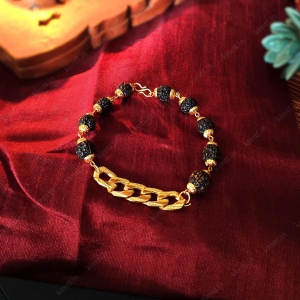 Gold Plated Black Links Rudraksha Bracelet