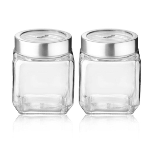 Treo By Milton Cube Storage Glass Jar, Set of 2, 580 ml Each, Transparent | Storage Jar | Modular Kitchen | Multipurpose Jar - Transparent