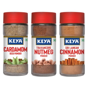 Keya Exotic Spices Combo | Cardamom Seed Powder 50gm | Cinnamon Powder 50g |Nutmeg Powder 65g | Pack of 3