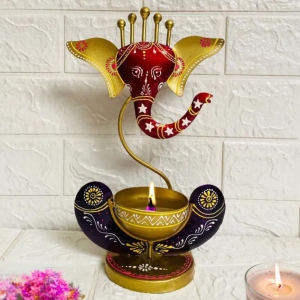 Intricately Crafted Spiritual Decor Ganesha with Tealight Candle Holder-Free Size