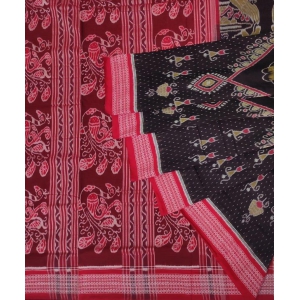 Coffee Red Sambalpuri Handwoven Single Ikat Cotton Saree