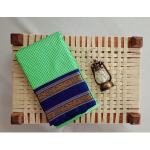 NVBS009-Checked light green and dark blue color saree