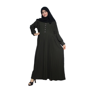 Modest City Self Design Mehandi Button With Plate Abaya or Burqa With Hijab for Women & Girls-Series Laiba-L / Mehandi / Crepe