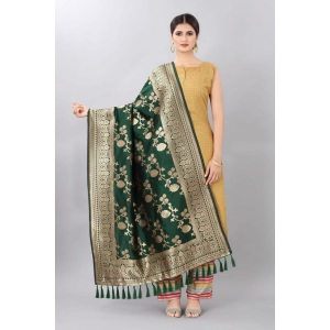 Women Dark Green & Gold Coloured Jacquared Banarasi Dupatta