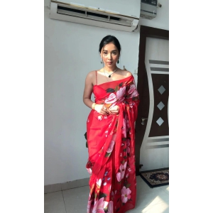 Blissful  Peacockc Design Pink Color Ready To Wear Saree