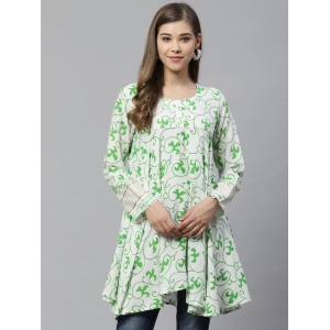 Women White & Green Ethnic Printed Asymmetric Tunic