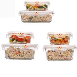 Femora Borosilicate Glass Microwave Safe Food Storage Container with Air Vent Lid- Square- 300ml, 500ml, Round- 380ml, 580ml, Rectangle-400ml, 620ml, Set of 6 (2 of Each Shape)1 Year Free Replacement