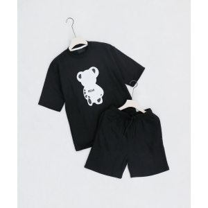 Men's Teddy Printed Co-Ord Set - BLACK-L