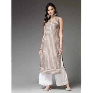 Stylum Cotton Blend Striped Straight Womens Kurti - Beige ( Pack of 1 ) - None