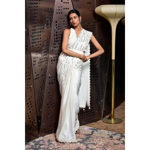 White Color Saree In Satin Fabric-FREE SIZE / Default Title