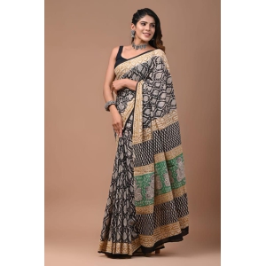 Bagru Handblock Printed Cotton Saree With Blouse