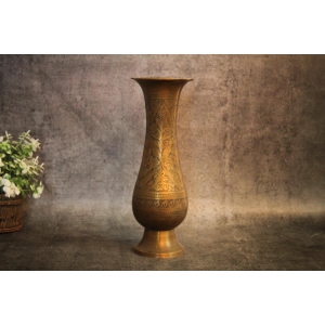 Vintage Floral Etched Brass Vase