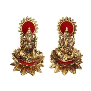 Prince Home Decor & Gifts Laxmi Ganesha God Idols Gold Oxidized Red Finish for Home Decor