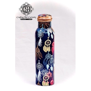 Copper Bottles for Printed with Art Work, Travelling Purpose Bottles, Yoga Ayurveda Healing, 950 ML (Design SM 11)