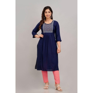 Kapadia - Navy Rayon Women''s Straight Kurti ( Pack of 1 ) - None