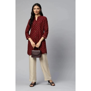 HIGHLIGHT FASHION EXPORT - Maroon Rayon Womens Straight Kurti ( Pack of 1 ) - None