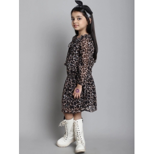 MINI & MING Girls Animal Print Georgette Fit & Flare Dress