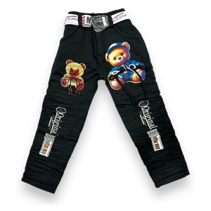 Kids Black Teddy Printed Cotton Jeans - None