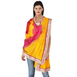 Scarlet-Marigold Multi-coloured Tie-Dye Bandhani Dupatta From Gujarat with Zari Patch Border and Beadwork