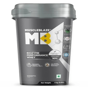 MuscleBlaze Biozyme Performance Whey Protein | Clinically Tested 50% Higher Protein Absorption (Colour - RICHCHOCOLATE, Size - 4kg) by Total Sporting And Fitness Solutions Pvt Ltd