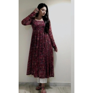 Plus Size Womens Printed Georgette Anarkali Kurti-XXL