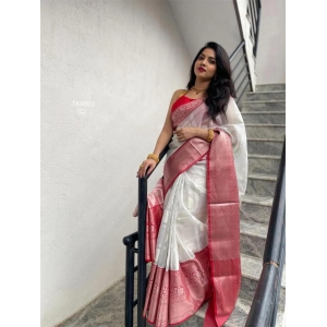 Festive Wear Soft Silk White Jacquard Weaving Saree