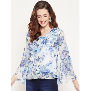 Women Off White & Pink Floral Print Georgette Top