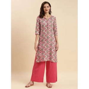 Rangita Women Pink Cotton Printed Knee Length Straight Kurti - None