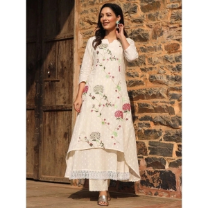 AMIRAS INDIAN ETHNICWEAR 100% Cotton Embroidered A-line Womens Kurti - Off White ( Pack of 1 ) - None