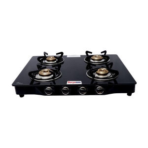 Suryaviva Nano 4B Ms Bk Toughened Glass 4 Cast Iron Burner Gas Stove(Manual Ignition,Black)