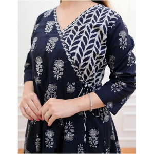 Women Block Printed Kurti for Women Set with Dupatta In Black Color-M