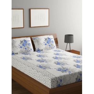Vista 110 GSM Microfiber Blue Floral Queen Bedsheet with 2 Pillow Covers