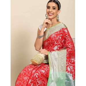 Women''s Brocade Soft Silk Zari Woven Saree With Unstiched Blouse Piece