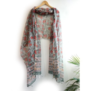 india-scarves-bagru-hand-block-floral-kota-doria-cotton-silk-red-and-green-color-floral-dupatta